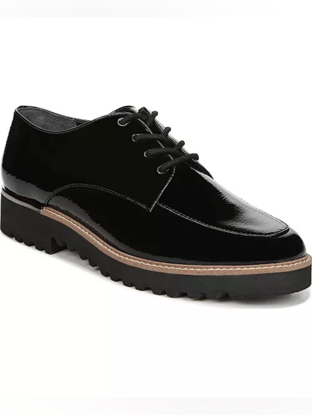Franco Sarto Women's Charles Lug Sole Oxfords size 10 Black Faux Patent